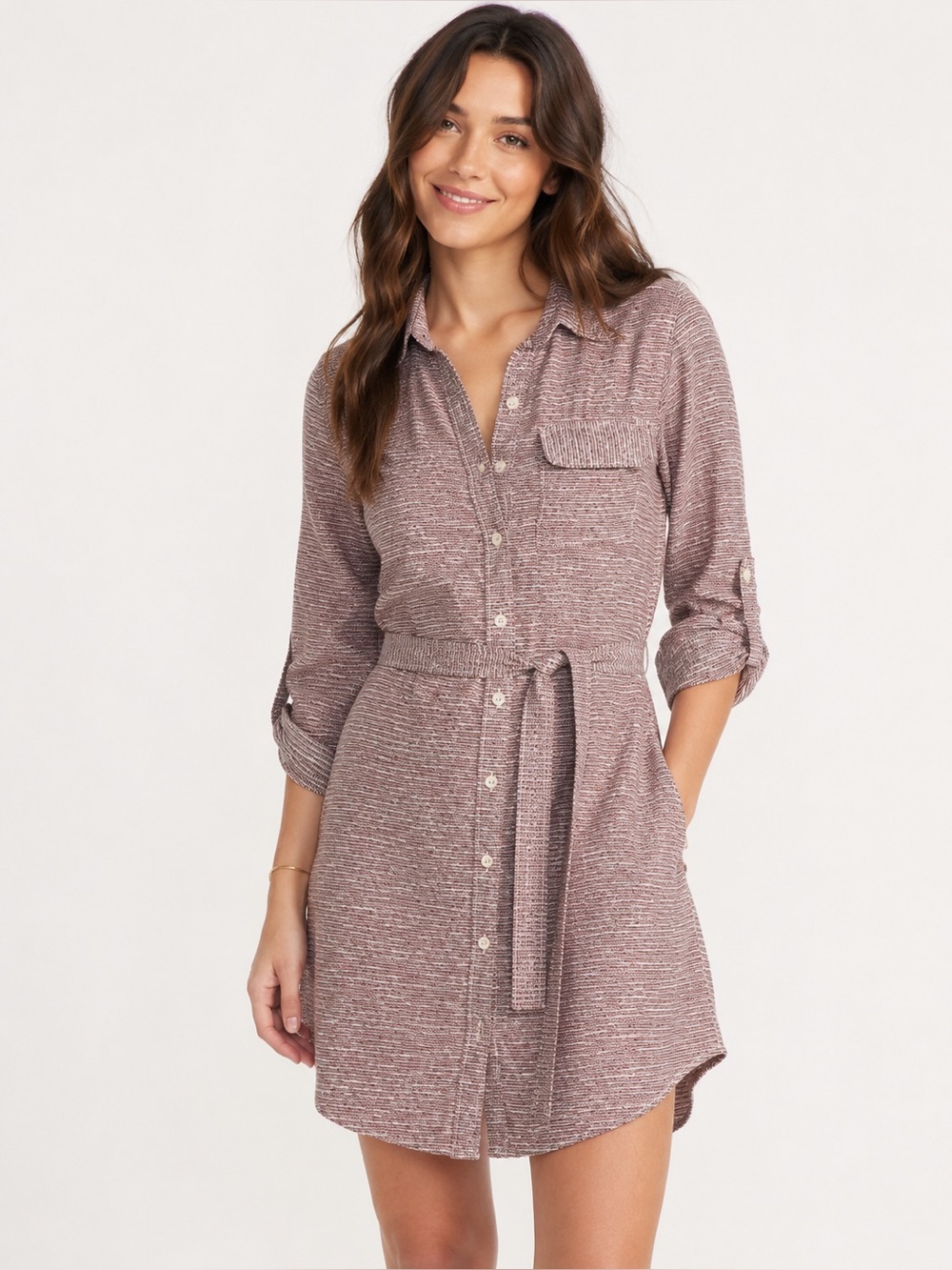 Anthropologie 11.1.TYHLO long-sleeve rayon belted shirtdress NWOT